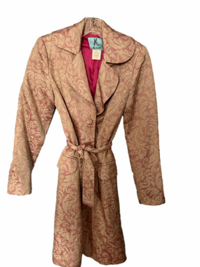 Marciano Pink & Gold Brocade Trench Coat XS Elegant Floral Statement Jacket